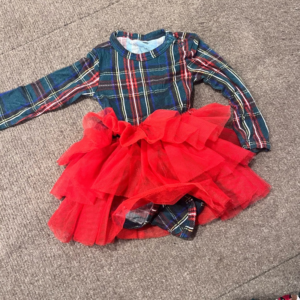 Posh Peanut Plaid and Red Tulle Dress